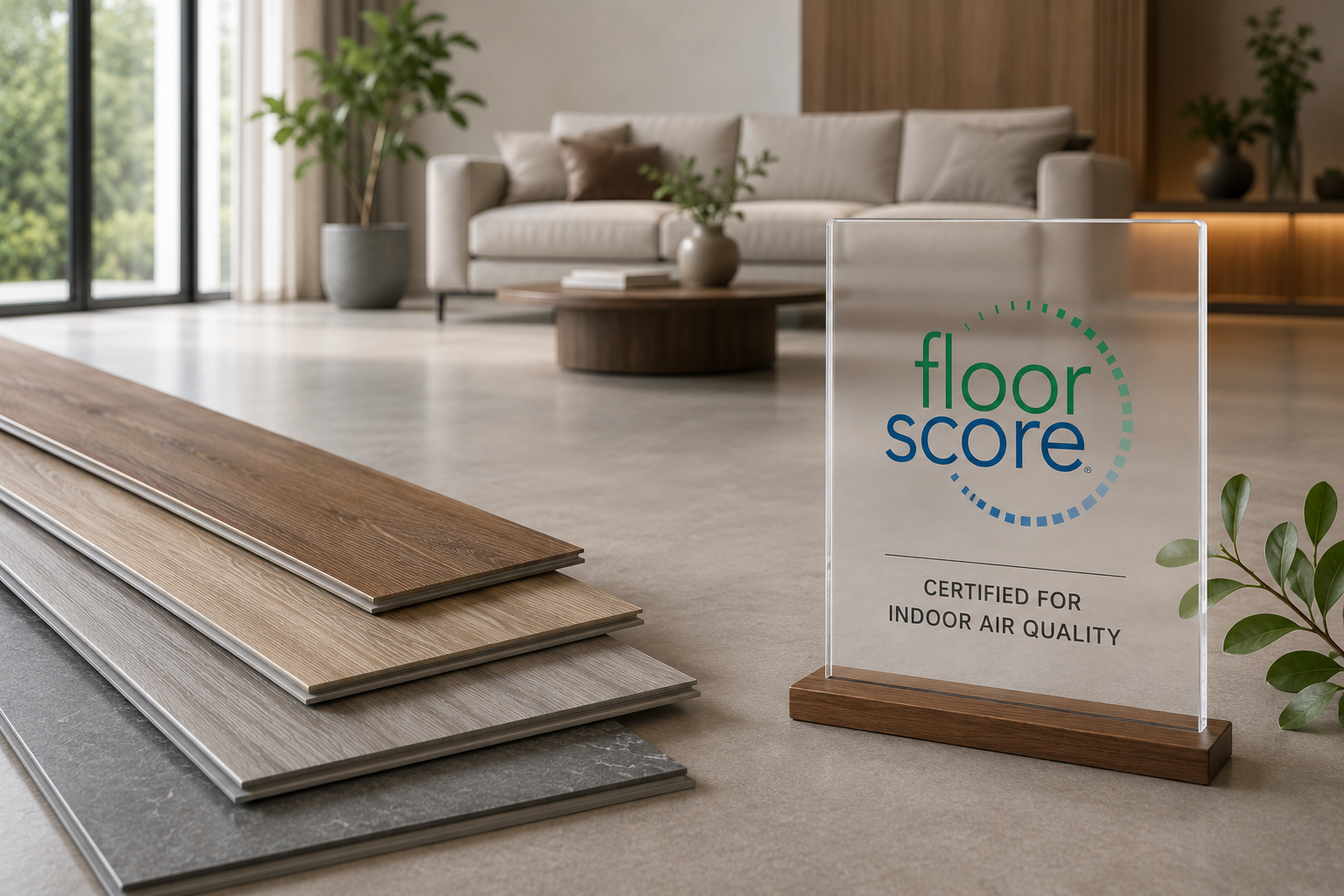 گواهینامه FloorScore برای کفپوش SPC نشاندهنده انتشار کم ترکیبات آلی فرار و حفظ کیفیت هوای داخل ساختمان