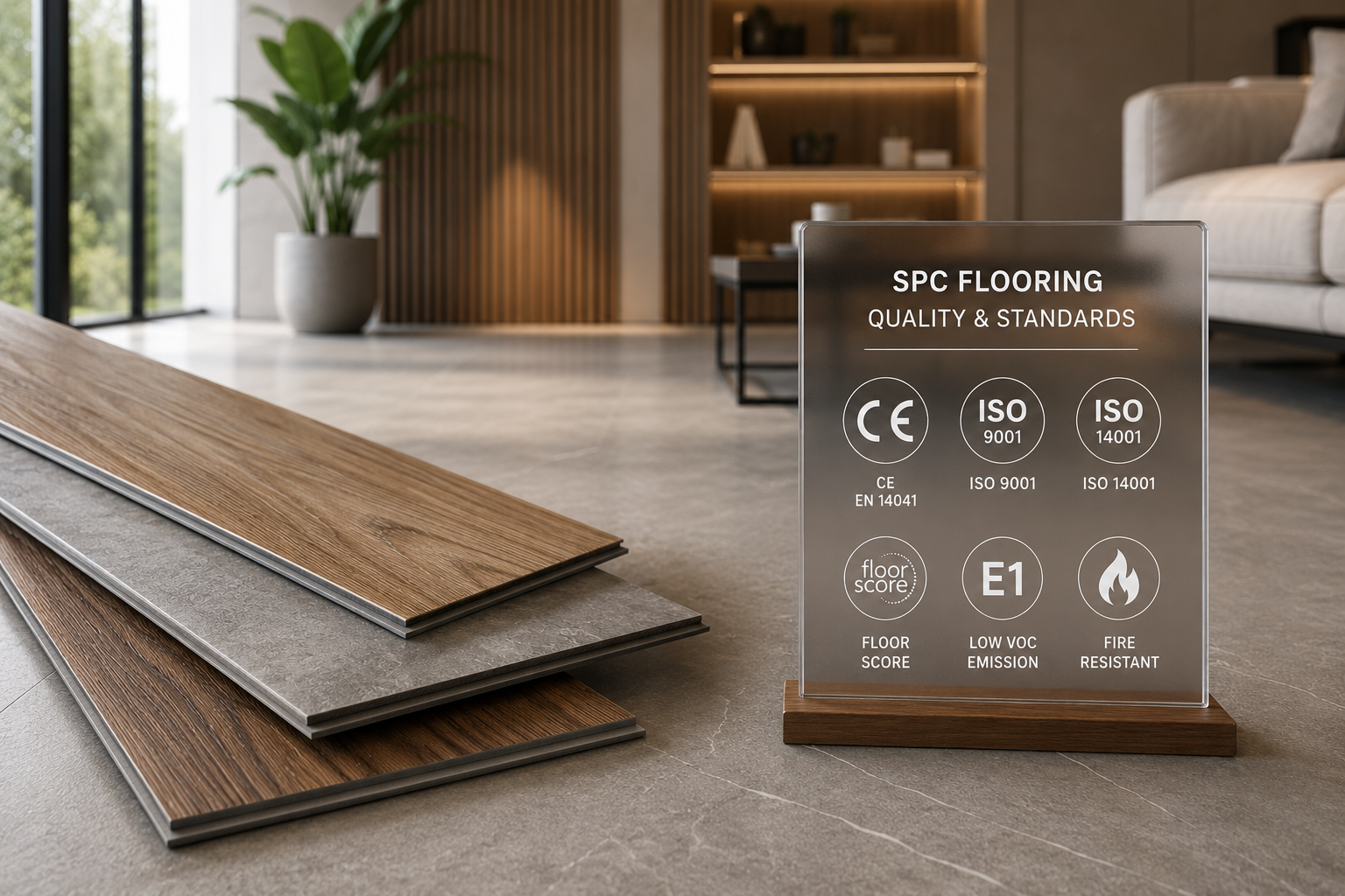 استانداردهای کفپوش SPC و گواهینامه‌های مهم مانند CE، ISO و FloorScore برای انتخاب کفپوش باکیفیت