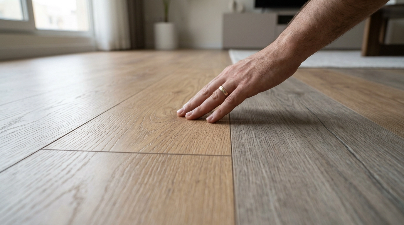 مقایسه بافت و کیفیت ظاهری کفپوش PVC و LVT طرح چوب طبیعی برای دکوراسیون پذیرایی