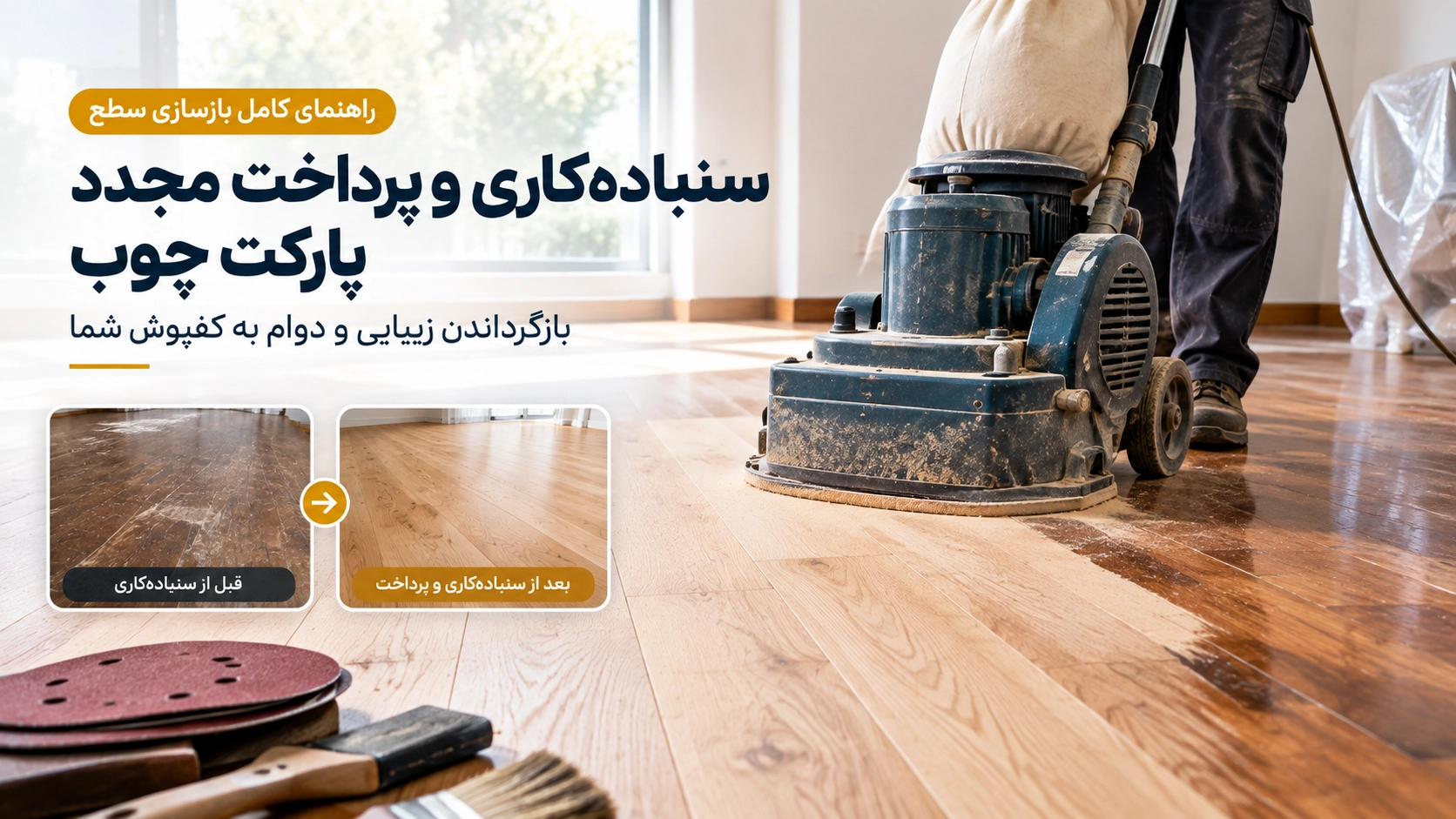 سنباده‌کاری پارکت چوب و پرداخت مجدد آن؛ راهنمای کامل بازسازی سطح