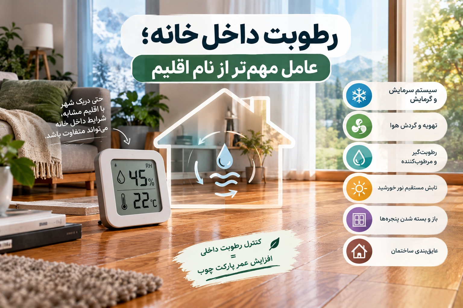 تأثیر رطوبت داخل خانه بر پارکت چوب و عوامل مؤثر بر شرایط محیطی
