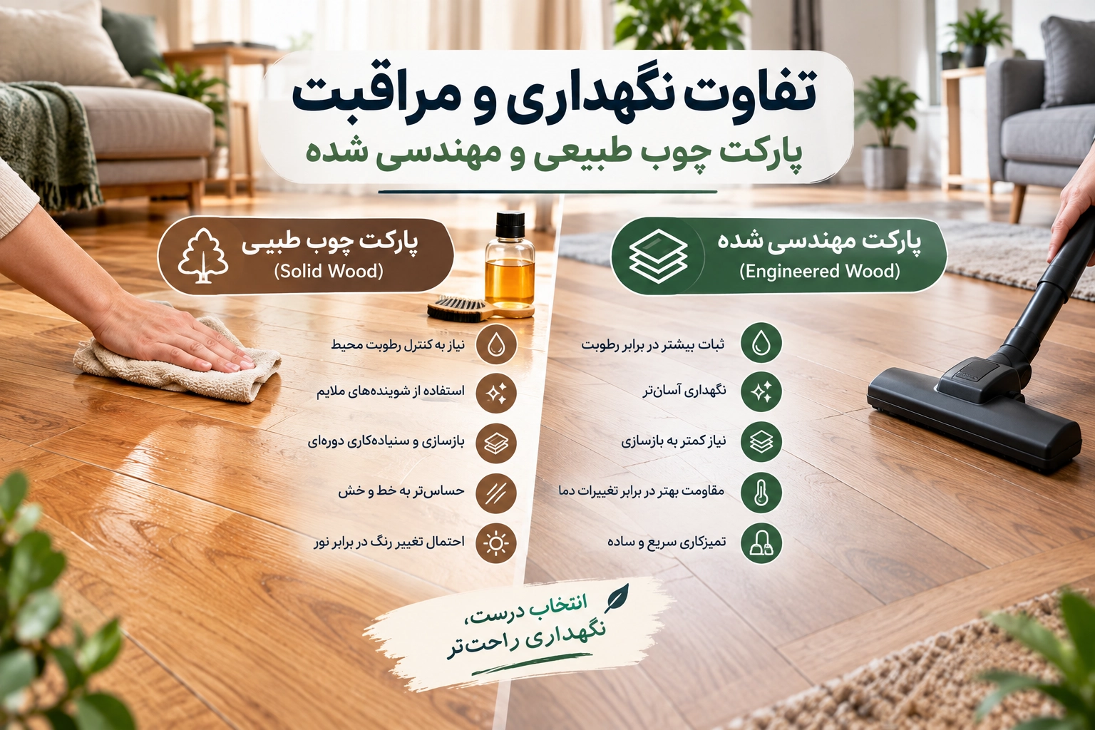 تفاوت نگهداری و مراقبت پارکت طبیعی یا مهندسیشده