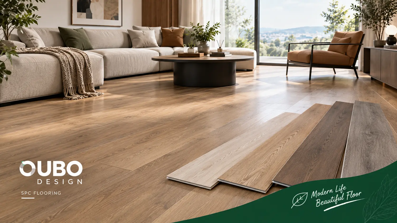 کفپوش SPC ابودیزاین OUBO Design با طرح چوب و تایل کشیده